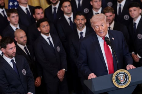 Donald Trump addressed the US-Israeli war on Iran at the White House on Thursday as Lionel Messi and other members of Inter Miami looked on.