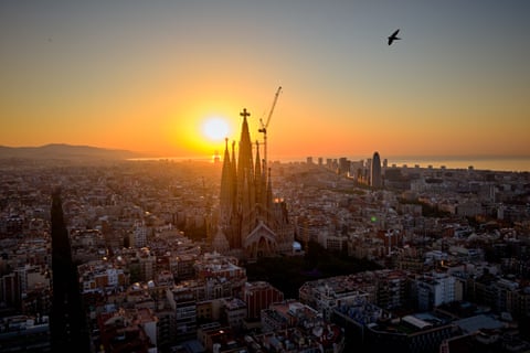 An aerial view of the Basilica of the Sagrada Familia