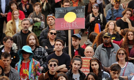 Supporters during the rally against the forced closures of Aboriginal communities in Sydney on Sunday.