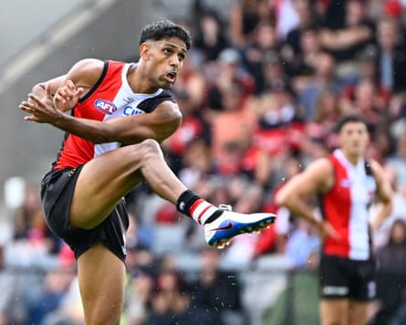 Nasiah Wanganeen-Milera of the Saints kicks the ball