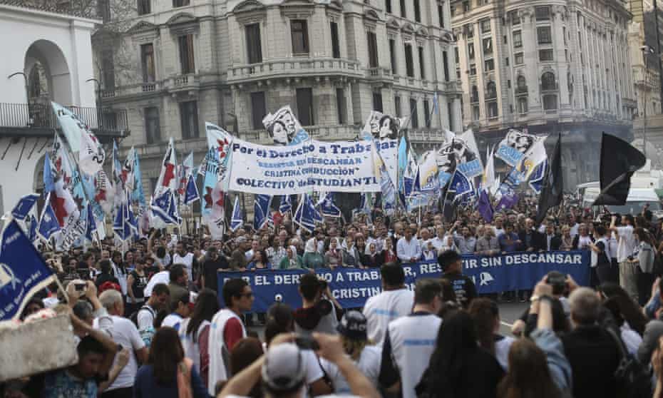 People participate in the ‘Marcha de la Resistencia’ (March of the Resistance), which was organized by Plaza de Mayo Mothers Foundation, in downtown Buenos Aires last week.
