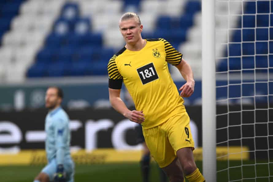 Erling Haaland and the £300m question: how much is too much? | Borussia Dortmund 1 Erling Haaland celebrates after scoring against Hoffenheim in January