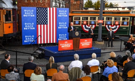 Biden speaks after touring the Electric City Trolley Museum as he promotes the Bipartisan Infrastructure Deal and Build Back Better in Scranton on 20 October 2021.