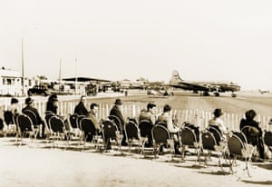 Early plane spotters in the viewing enclosure c.1949, with a Trans-Canada Airlines Canadair North Star in the background
