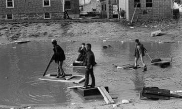 Intrepid boys rafting in Hoboken in 1972