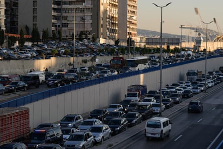 Lines of cars on roads in Beirut