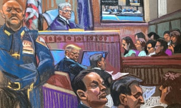 Former U.S. President Trump's criminal trial on charges of falsifying business records continues in New York<br>Former US President Donald Trump sits beside his lawyer Todd Blanche on the second day of jury selection in his criminal trial in Manhattan Criminal Court in New York City, New York, U.S., April 16, 2024, in this courtroom sketch. Christine Cornell/Pool via REUTERS