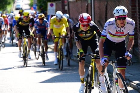 Tadej Pogacar and Jonas Vingegaard pull away from their rivals on the Rampe Saint-Hilaire, the final climb of yesterday’s stage into Rouen.