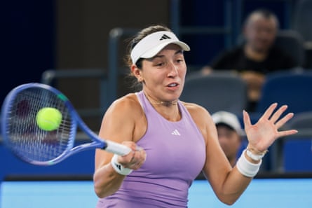 Jessica Pegula in action against Ekaterina Alexandrova at the Wuhan Open