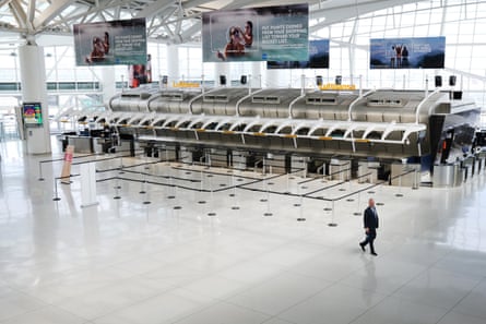 inside and empty JFK airport in New York in April 2020.