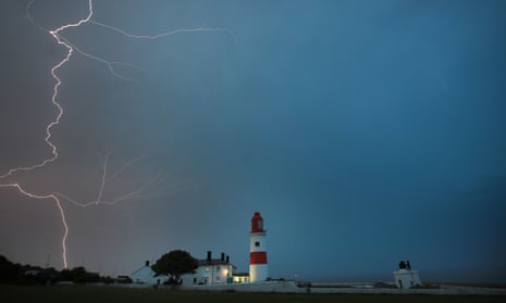 Lightning flashes over Souter lighthouse in South Shields on Friday