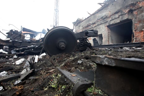 Damage done to railway infrastructure by Russian shelling is pictured in Kharkiv.