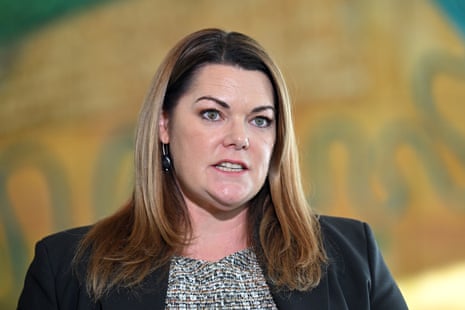 Greens Senator Sarah Hanson-Young at a press conference at Parliament House in Canberra
