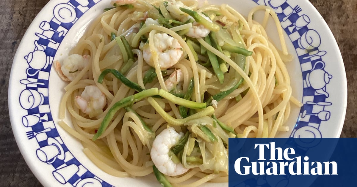 Rachel Roddy's recipe for spaghetti with prawns, courgettes and gremolata | A kitchen in Rome
