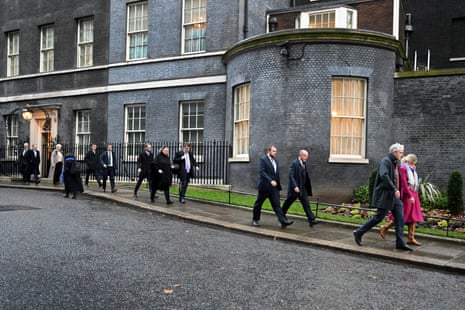 MPs from the New Conservatives group, including Danny Kruger, Miriam Cates and Jonathan Gullis, leaving No 10 after their breakfast meeting with Rishi Sunak.