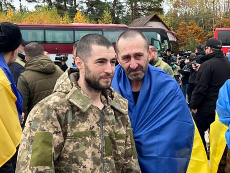 Ukrainian prisoners of war back in their country after a prisoner swap with Russia.