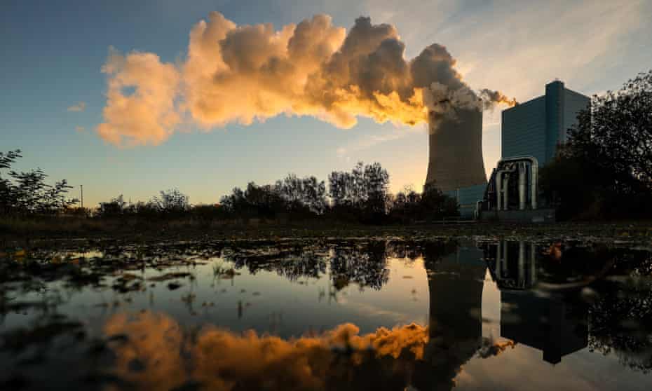The coal-fired Datteln 4 power plant reflected in the Dortmund-Ems canal in Germany.