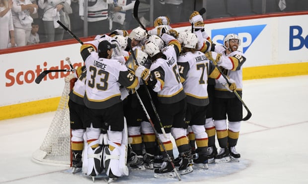The Vegas Golden Knights celebrate defeating the Winnipeg Jets to make the Stanley Cup finals