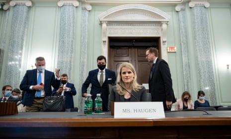 Facebook whistleblower Frances Haugen at a Senate committee on online safety in Washington DC, October 2021