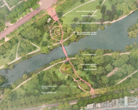 An artists impression of the Queen Elizabeth II Memorial in St James’ Park in London.