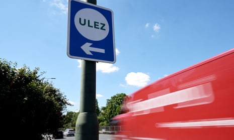 A signpost to the ultra-low emission zone on the north circular road in north London.