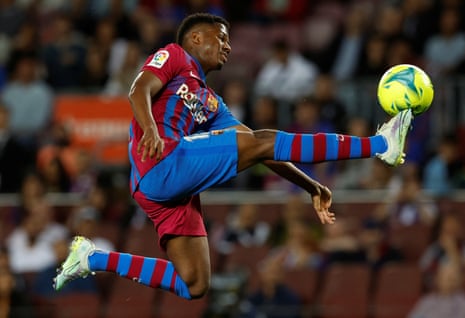 Barcelona's Ansu Fati acrobatically controls the ball during May 2022’s La Liga match against Celta Vigo.