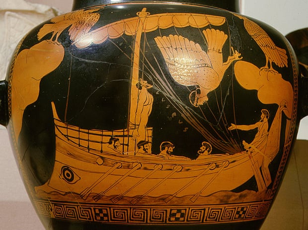 The ‘Siren Vase’ in the British Museum: the shipwreck is believed to be a vessel similar to that shown bearing Odysseus.