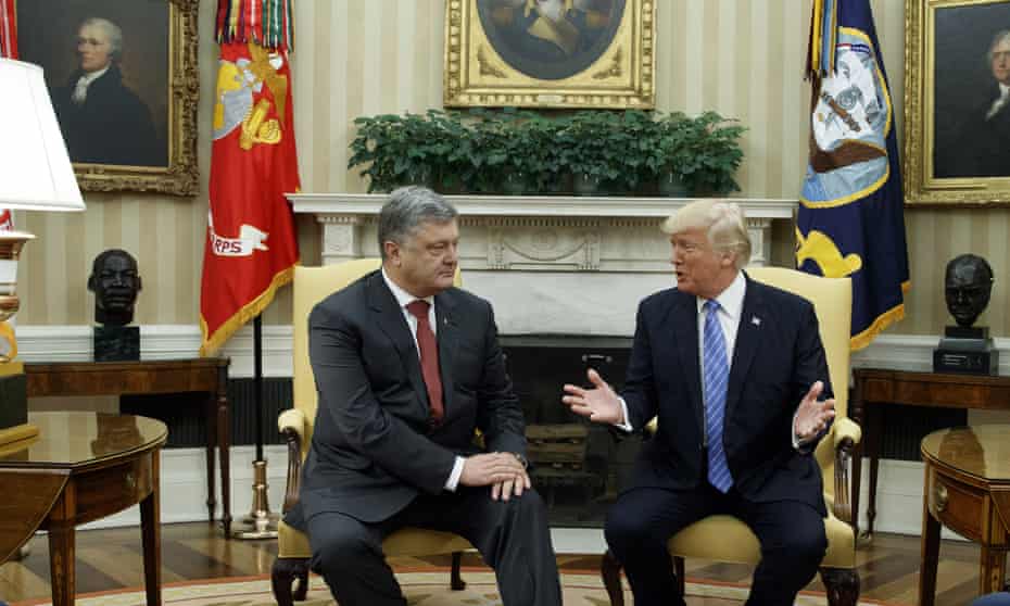 Donald Trump speaks during a meeting with then-Ukrainian President Petro Poroshenko in the Oval Office in 2017.