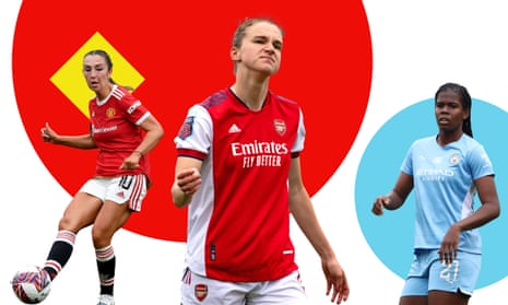 From left: Manchester United’s Katie Zelem, Vivianne Miedema of Arsenal and Manchester City’s Khadija ‘Bunny’ Shaw.