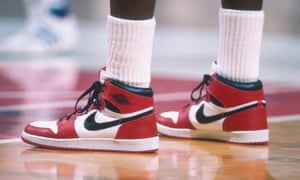 The Air Jordan Nike shoes worn by Chicago Bulls star Michael Jordan in his first season in the NBA that have sold for $560,000.