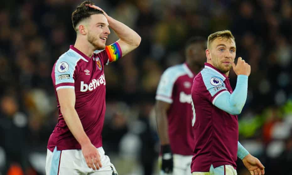 Declan Rice  and Jarrod Bowen rue a missed opportunity during the draw against Brighton