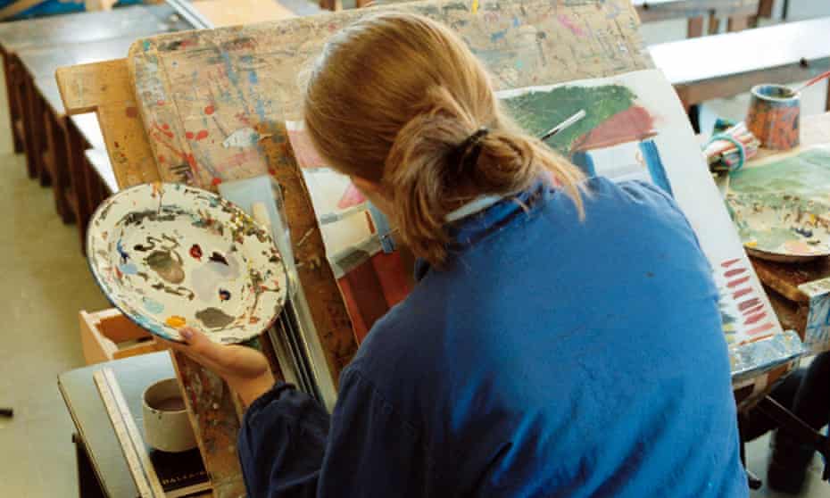 A secondary school pupil in an art class