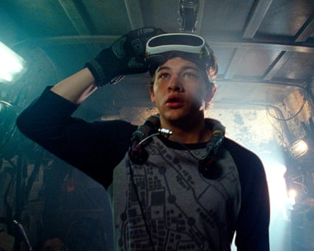 Man in a futuristic sci-fi setting lifts his goggles with a gloved hand
