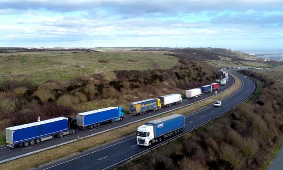 Queue of lorries on A20