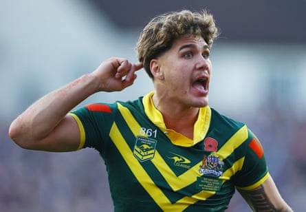 Reece Walsh points to his head