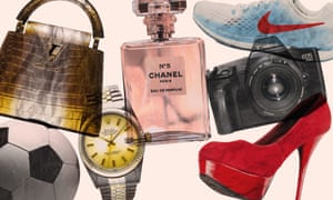 Premium branded goods of the kinds often counterfeited. Illustrations: Getty/Alamy/Guardian Design
