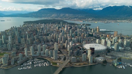 An aerial view of the retractable roof of the BC Place Stadium in Vancouver, Canada.