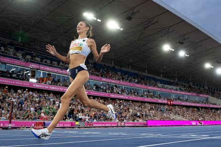 Nadia Battocletti crosses the line to win the gold medal in the 10,000 metres final.