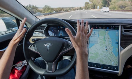 Inside a Tesla equipped with autopilot in Palo Alto, California.