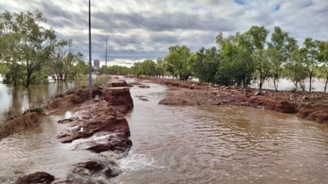 Flood waters in Fitzroy Crossing in the Kimberley region of Western Australia