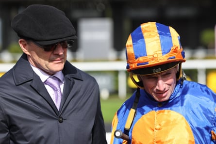 Ryan Moore (right) and trainer Aidan O’Brien at the Curragh last month