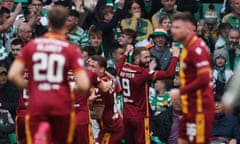 Motherwell's Kevin van Veen celebrates after scoring against Celtic.