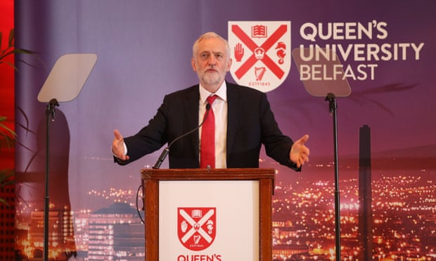 Jeremy Corbyn speaking at Queen’s University Belfast.
