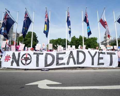 Dignity in Dying campaigners gather in support of the assisted dying bill in Parliament Square on Friday.
