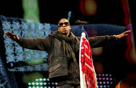 Jay-Z performs at the Glastonbury festival in 2008.
