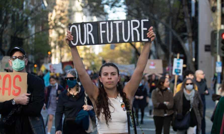 A protestor at School Strike 4 Climate, Melbourne, Melbourne, Australia - 21 May 2021