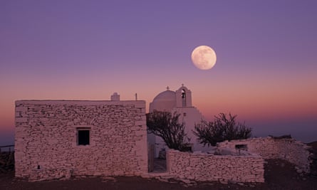 Moonlight at the monastery of Ai-Lias (Saint Elias) on the highest hill of Kythnos island