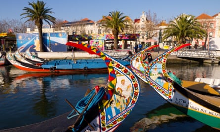 Traditional moliceiro boats with hand painted bows in Aveiro