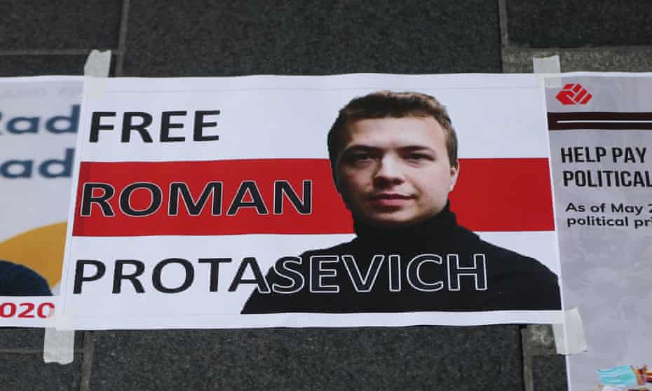 A poster reading ‘Free Roman Protasevich’