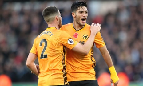 Wolverhampton Wanderers’ Raul Jimenez celebrates scoring his side’s second goal.